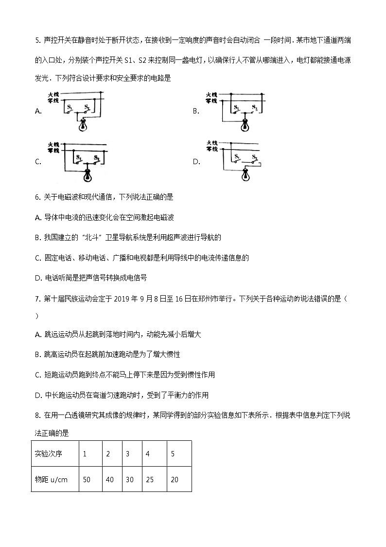 精品解析:2020年辽宁省沈阳市皇姑区中考二模物理试题(原卷版)第2页
