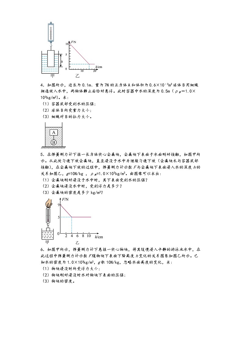 沪科版八年级下册物理期末期中复习 第九章 浮力 计算题专练 有答案 原卷版 第2页