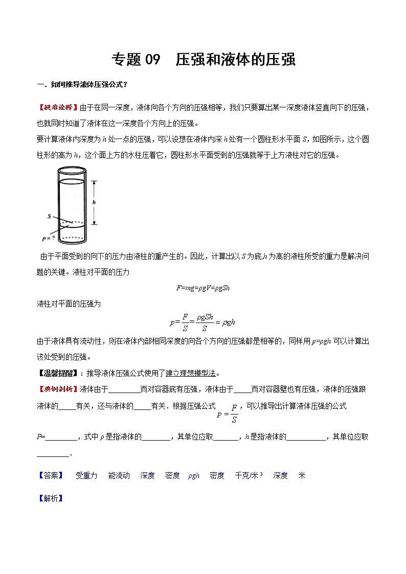 專題09 壓強(qiáng)和液體壓強(qiáng)（方法技巧）（解析版）第1頁