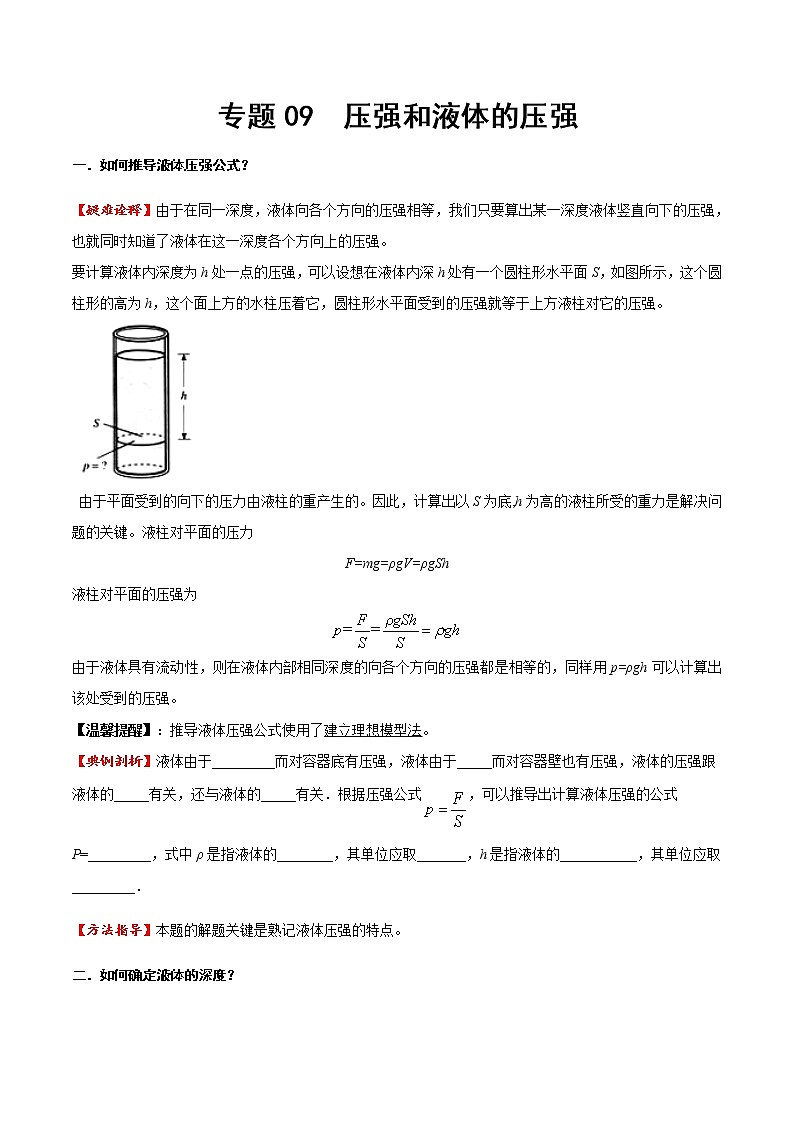 專題09 壓強(qiáng)和液體壓強(qiáng)（方法技巧）（原卷版）第1頁