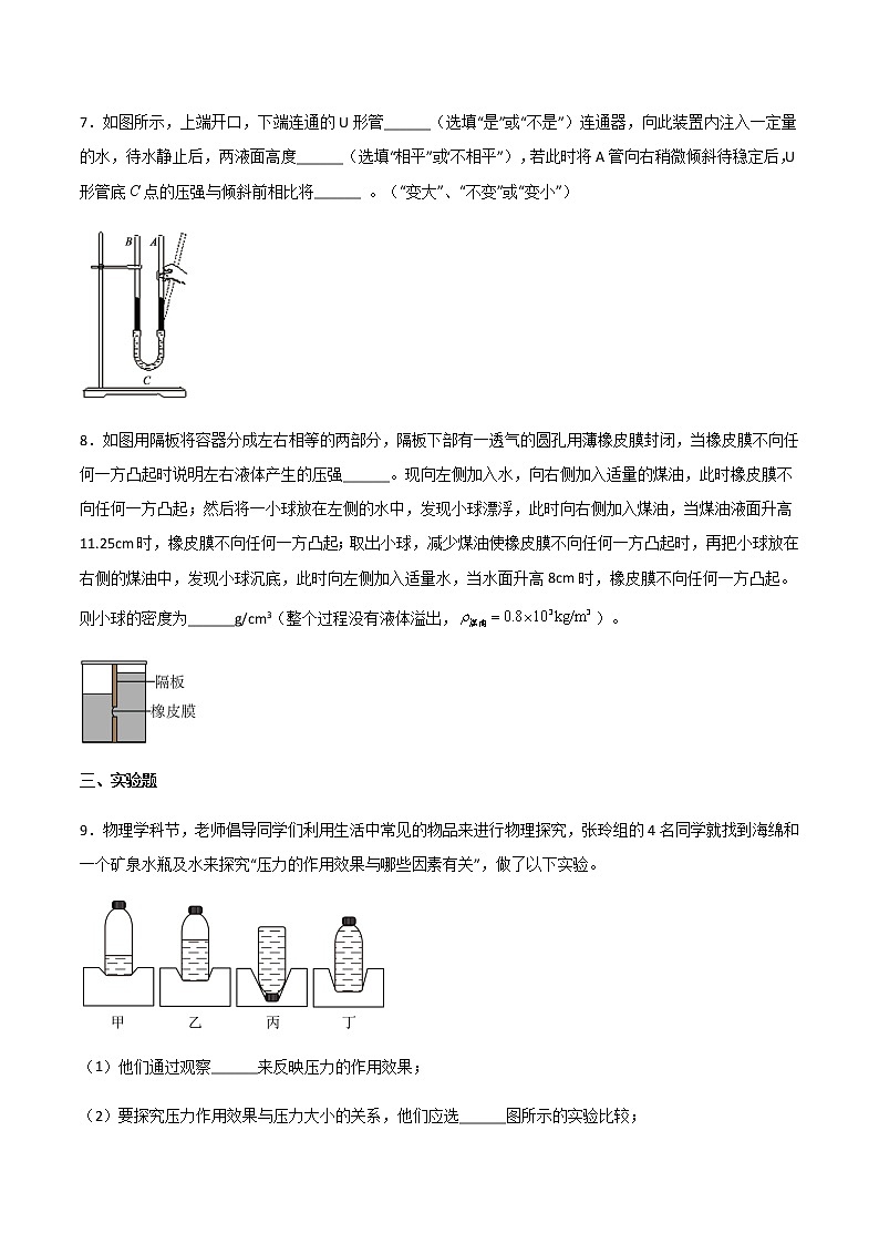 專題09 壓強(qiáng)和液體壓強(qiáng)（精選習(xí)題）（原卷版）第3頁