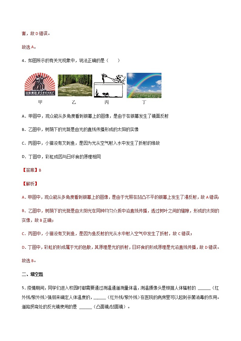 專題04 光現(xiàn)象（精選習題）（解析版）第3頁