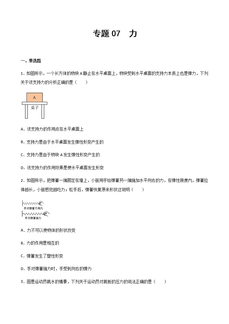 專題07 力（精選習(xí)題）（原卷版）第1頁(yè)