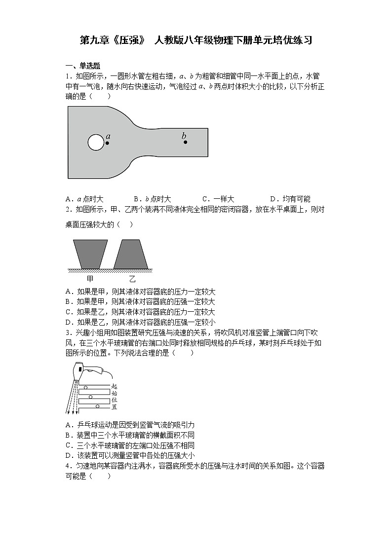 第九章《压强》人教版八年级物理下册单元培优练习 含解析第1页