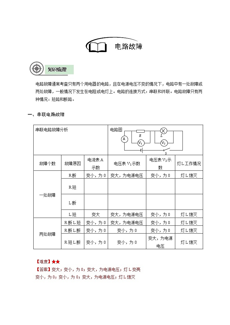 沪教版初中物理九年级专题复习知识点专练-16-电路故障02