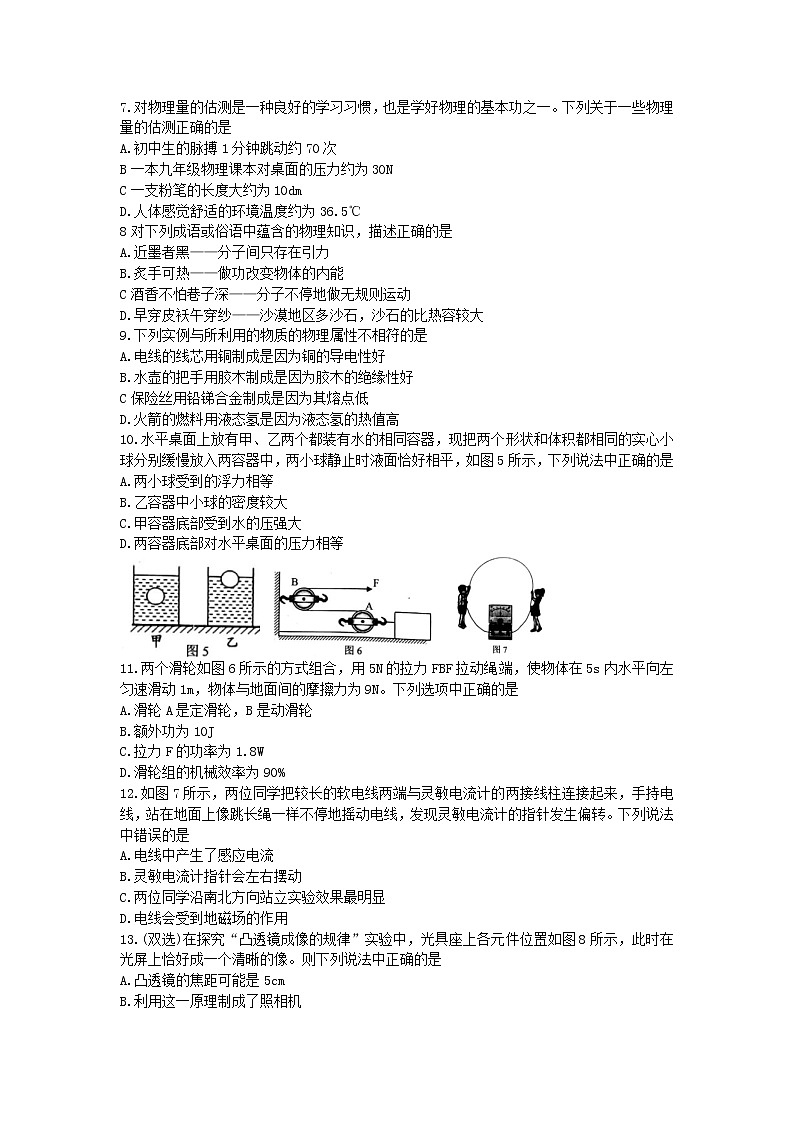 2022年河南省安阳市中考模拟考试(一模)物理试题(word版含答案)02