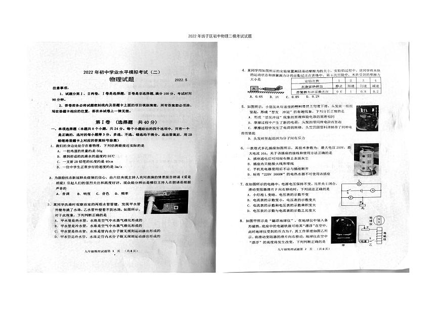 2022年山東省濰坊市坊子區(qū)中考二?？荚囄锢碓囶}無答案第1頁