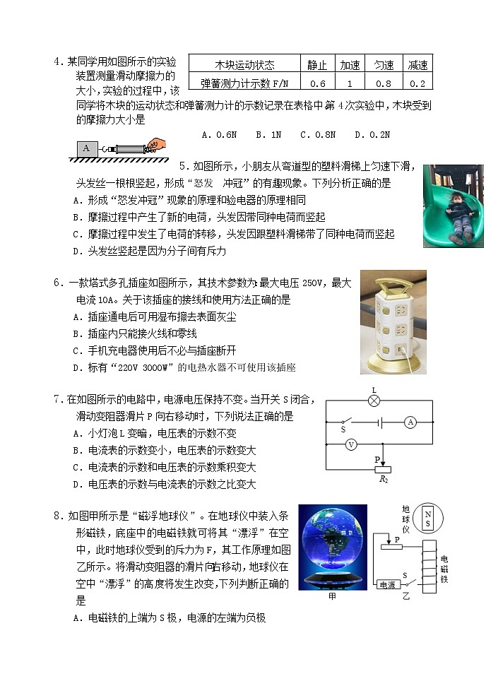 2022年山东省潍坊市坊子区中考二模考试物理试题无答案02