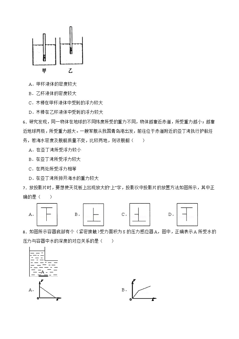 陕西省宝鸡市八年级下学期物理期末考试试卷及答案第2页
