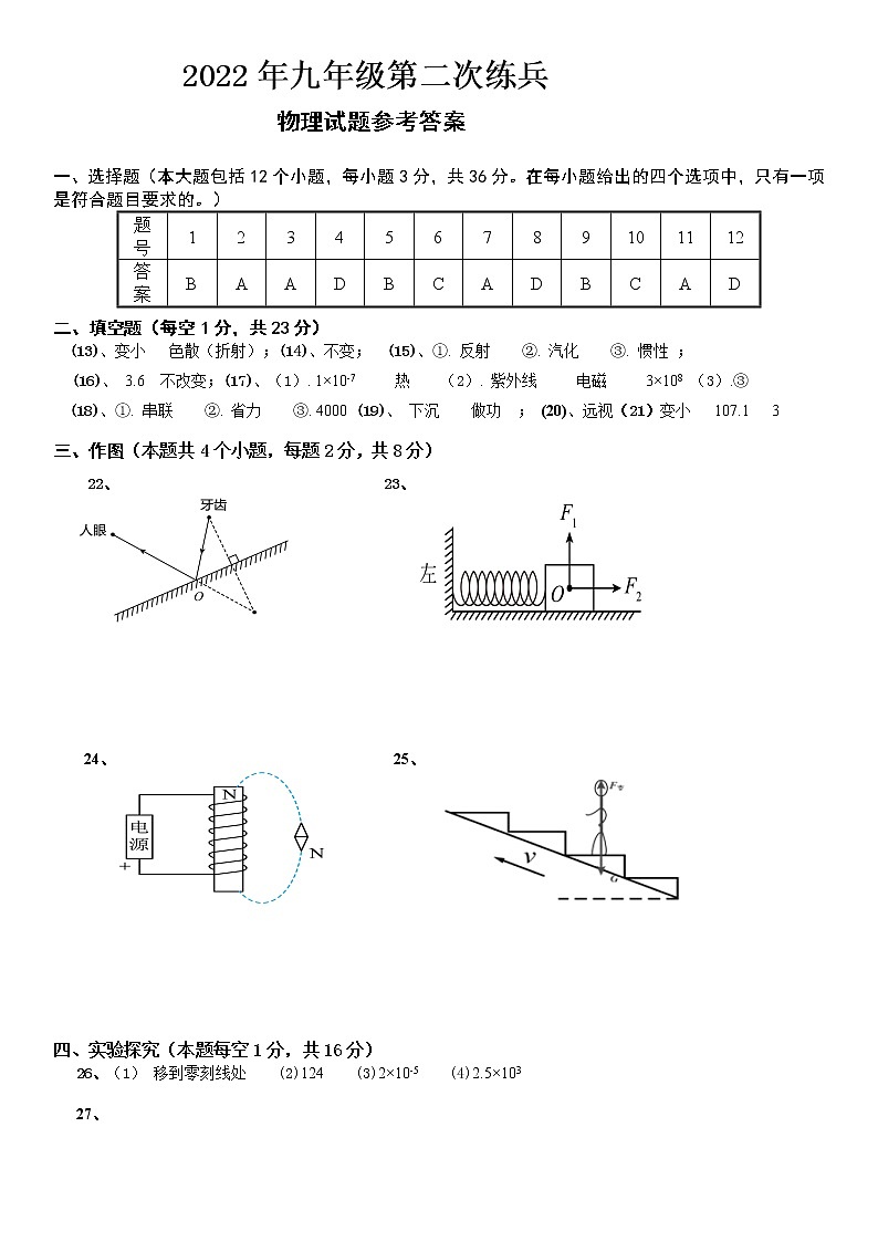 2022年山东省德州市武城县九年级第二次练兵考试物理试题(含答案)01