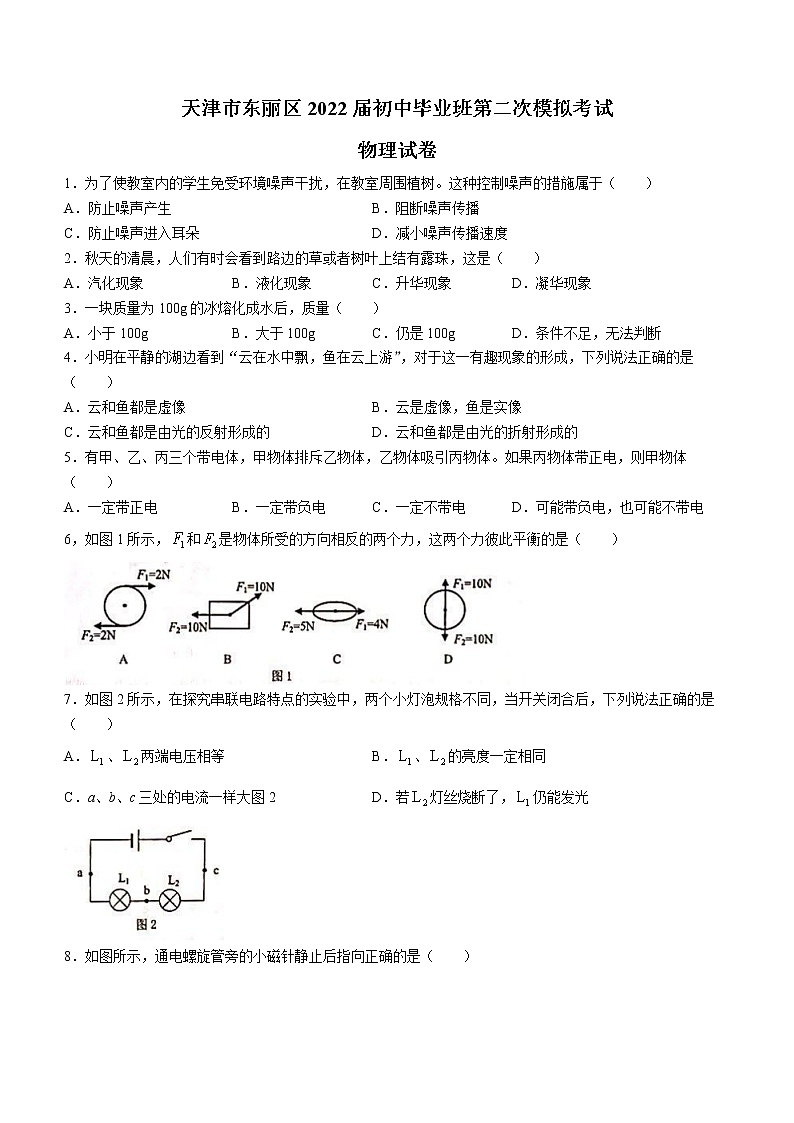 2022年天津市东丽区中考第二次模拟考试物理试题(word版无答案)第1页