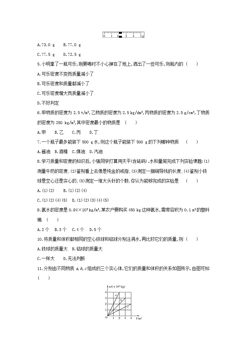2023人教版八年級(jí)物理上冊(cè)第六章質(zhì)量與密度單元質(zhì)量檢測(cè)卷附答案第2頁(yè)