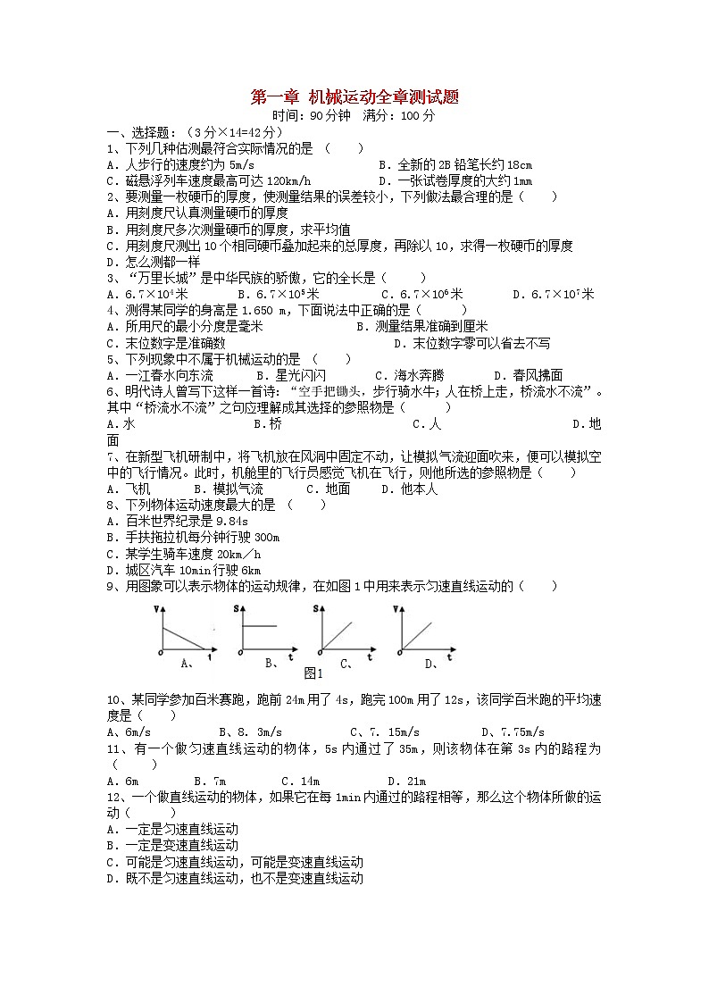 2023人教版八年級(jí)物理上冊(cè)第一章機(jī)械運(yùn)動(dòng)全章測(cè)試題附答案第1頁(yè)