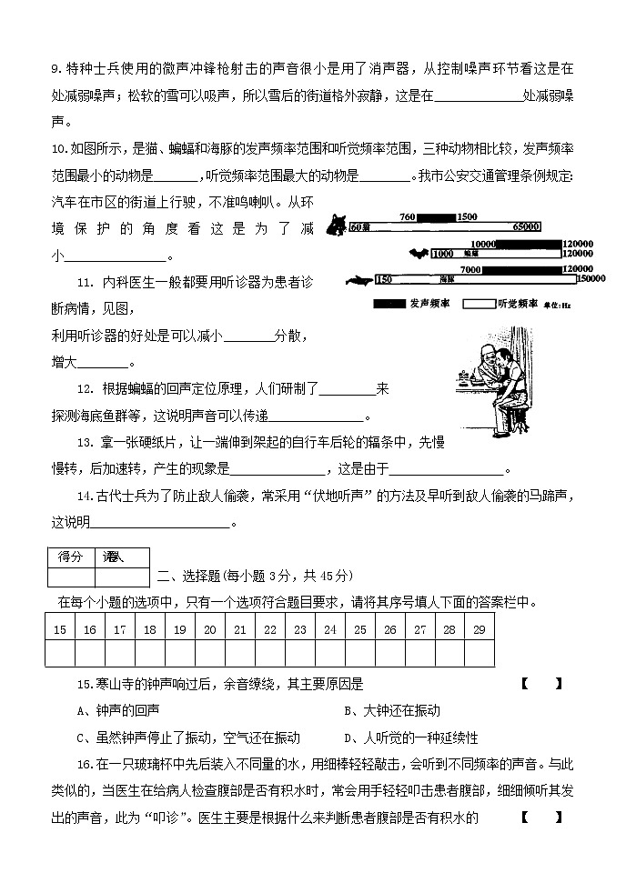 2023人教版八年級物理上冊第二章聲現(xiàn)象檢測題無答案第2頁