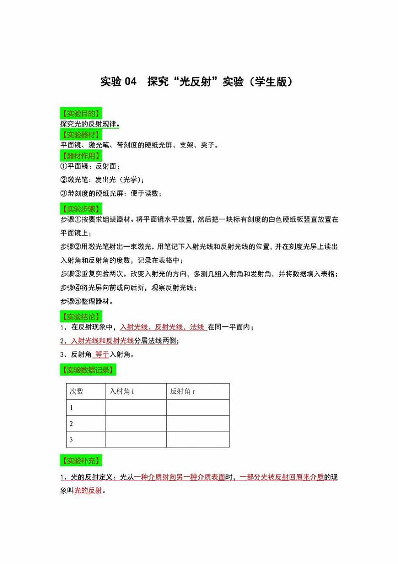 2022年中考物理实验专练4 探究光反射实验(学生版+解析版)第1页