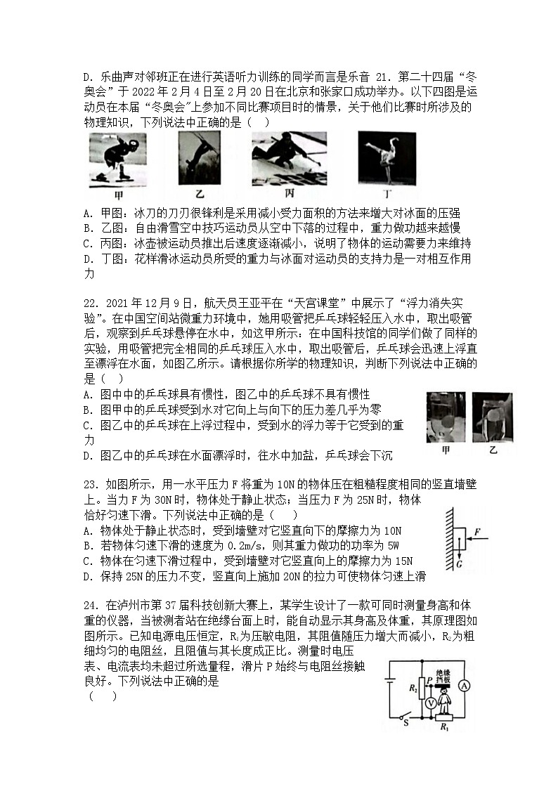 2022年四川省泸州市中考物理真题 (word版含答案)第2页