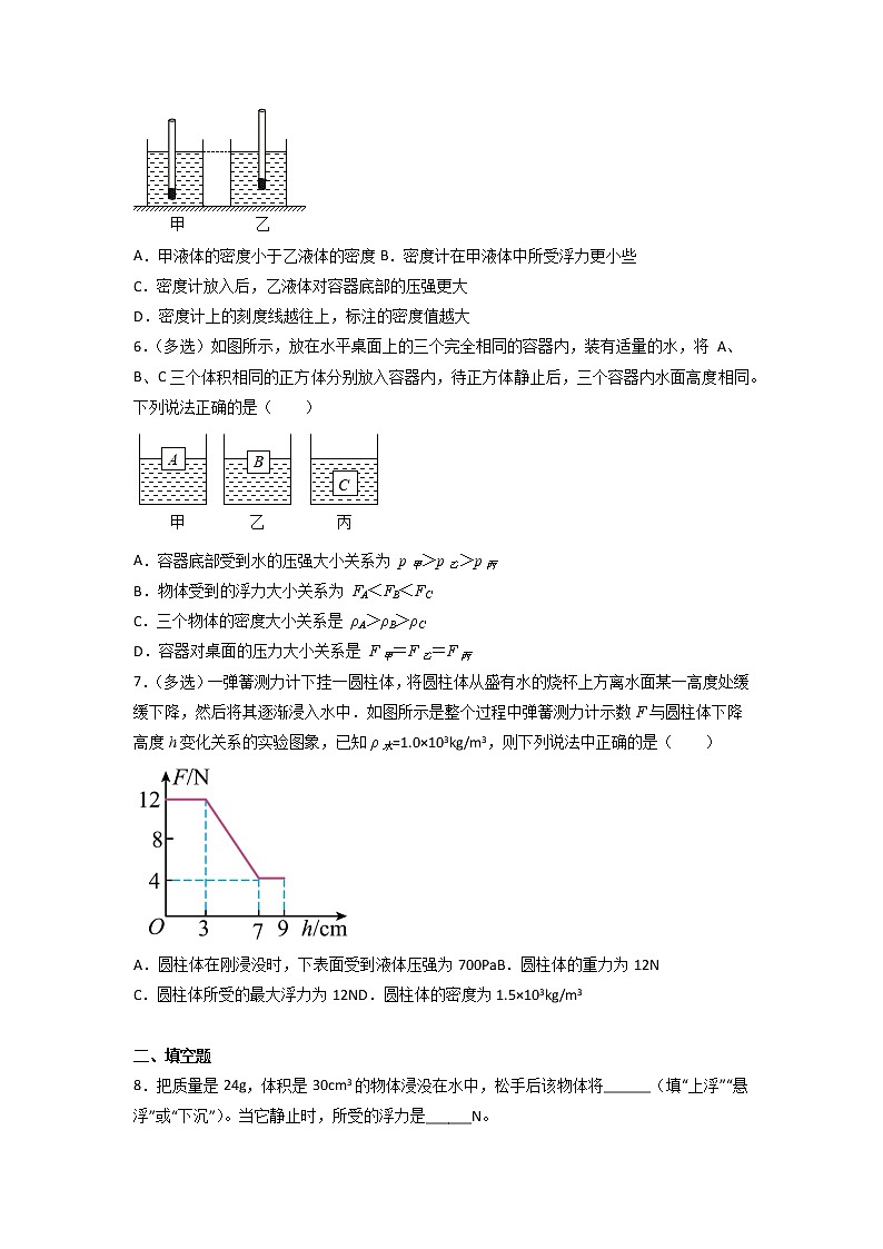 2021-2022学年人教版物理八年级下学期第十章浮力期末板块复习(无答案)第2页