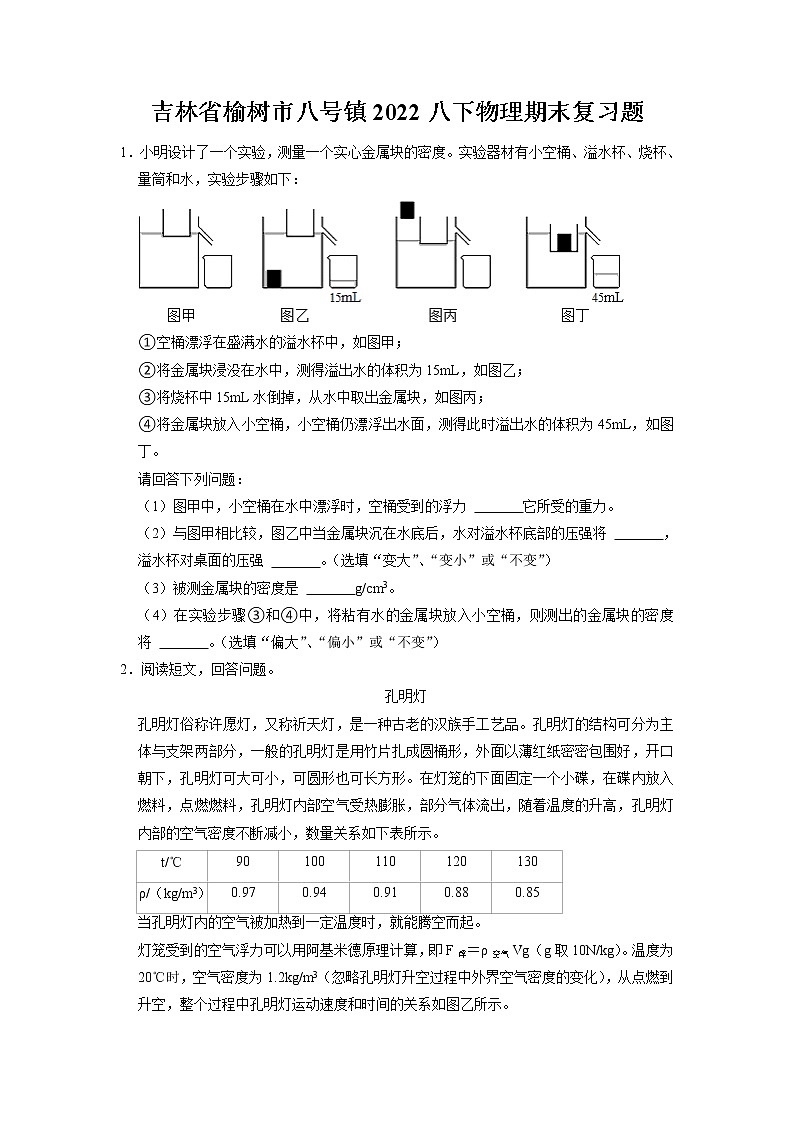 吉林省榆树市八号镇2021-2022学年八年级下学期物理期末复习题(含答案)01