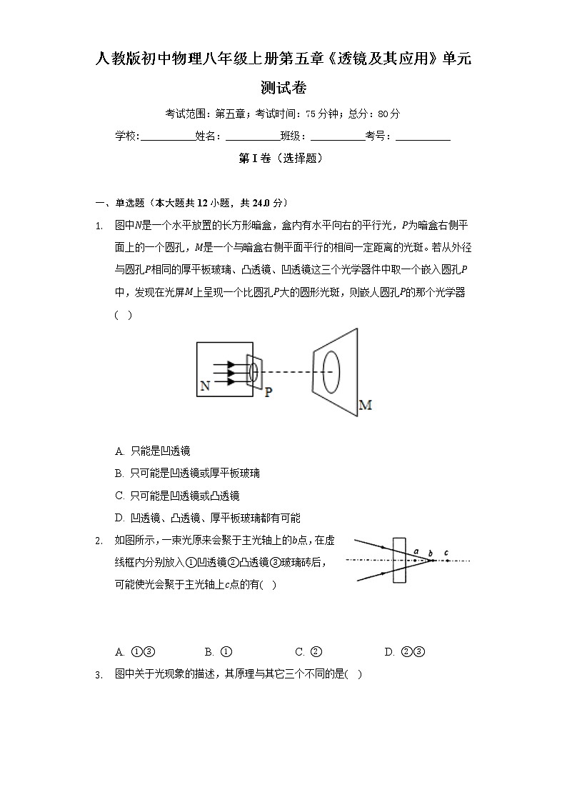 人教版初中物理八年级上册第五章《透镜及其应用》单元测试卷(标准难度)(含答案解析)第1页