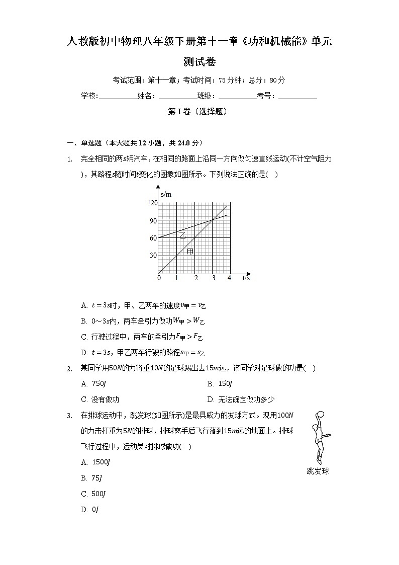 人教版初中物理八年級下冊第十一章《功和機械能》單元測試卷（困難）（含答案解析）第1頁
