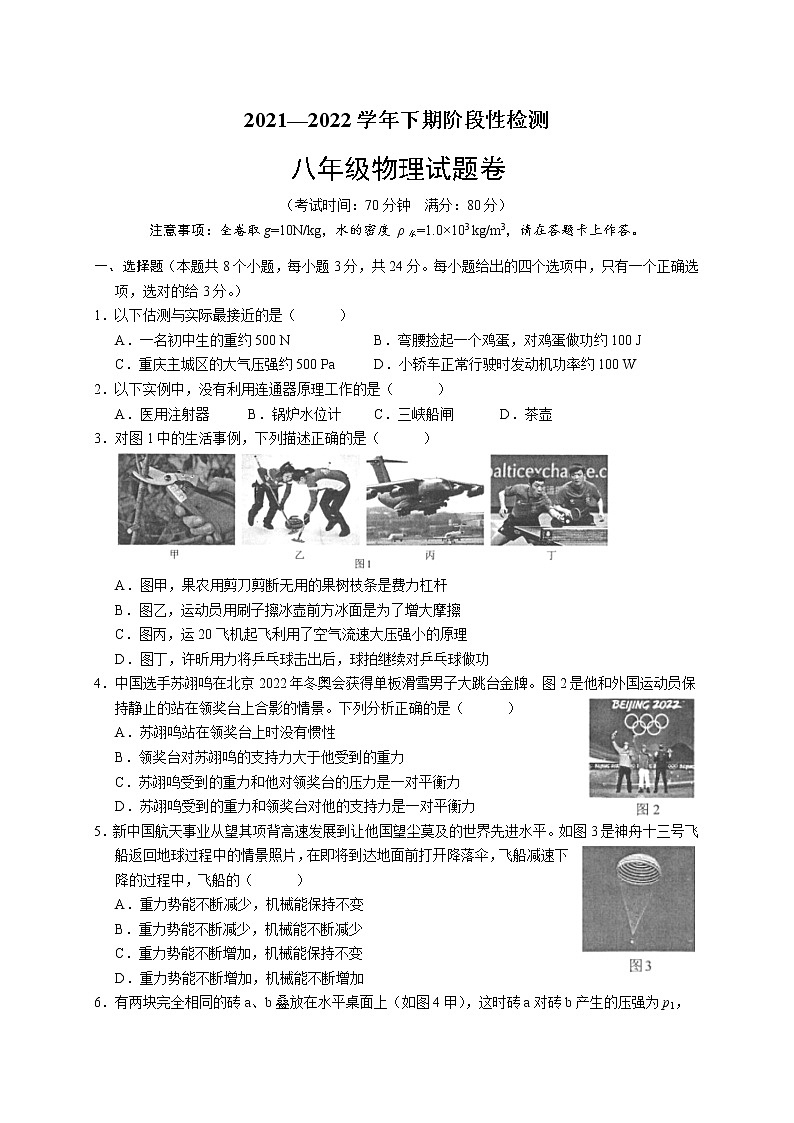 重庆市巴南区2021-2022学年八年级下学期期末检测物理试题(word版含答案)01