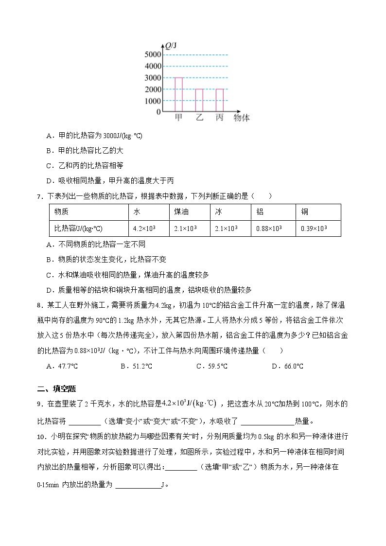 人教版物理九年級全冊 13.3 比熱容 第二課時 同步精品試題學生卷（含答案）第3頁