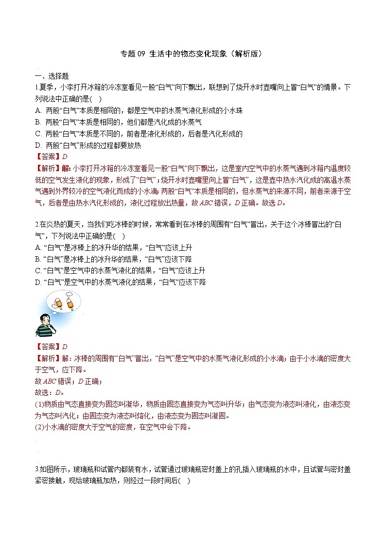 专题09 生活中的物态变化现象(解析版)第1页