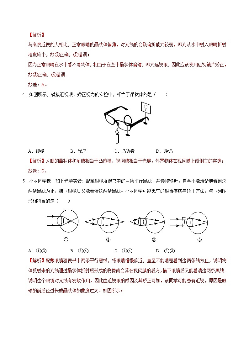 人教版物理八年級上冊 5.4 （同步練習(xí)）眼睛和眼鏡（解析版）第2頁
