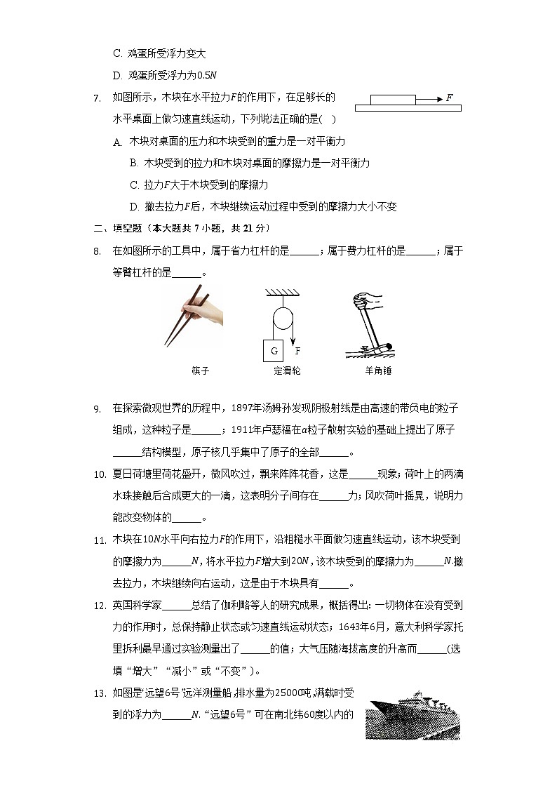 2021-2022學年廣東省惠州市八年級(下)期末物理試卷(Word版 含解析)第2頁