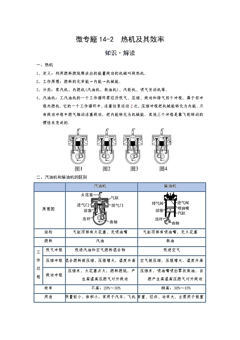 2024年通用物理中考微专题-内能的利用-14-2 热机及其效率(含答案)01