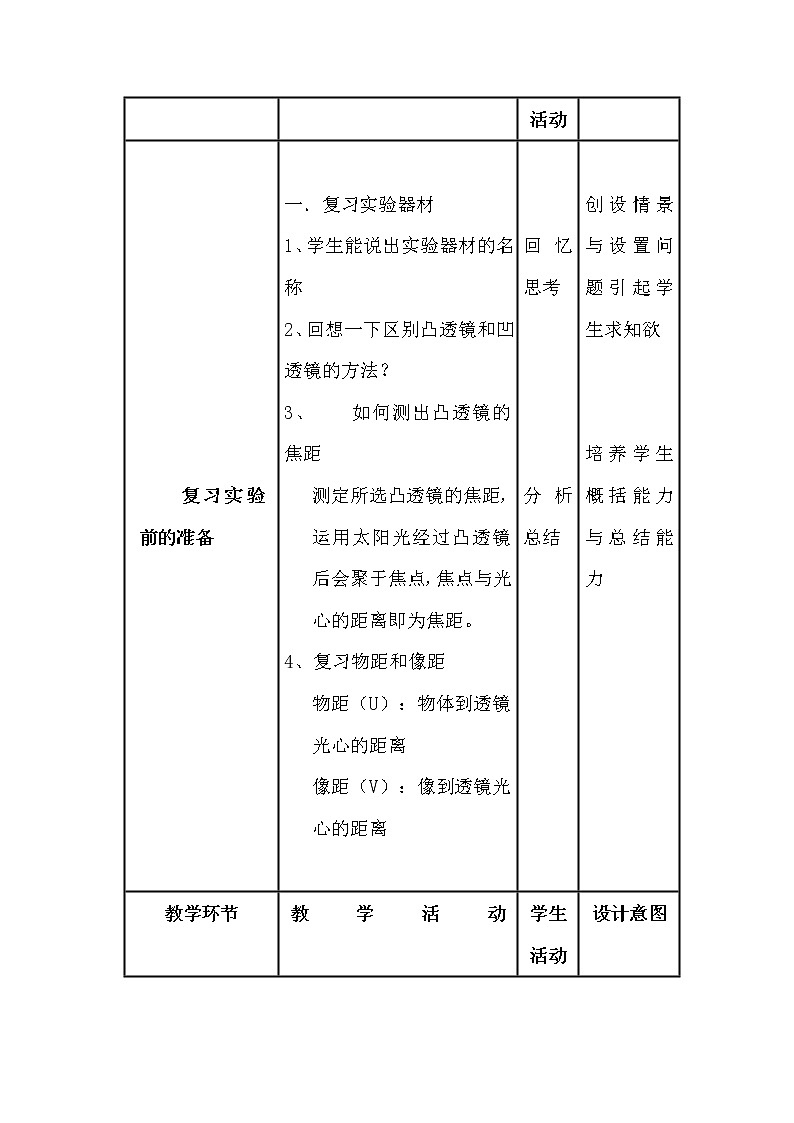 人教版物理八年级上册 5.3凸透镜成像规律 复习教学设计第2页