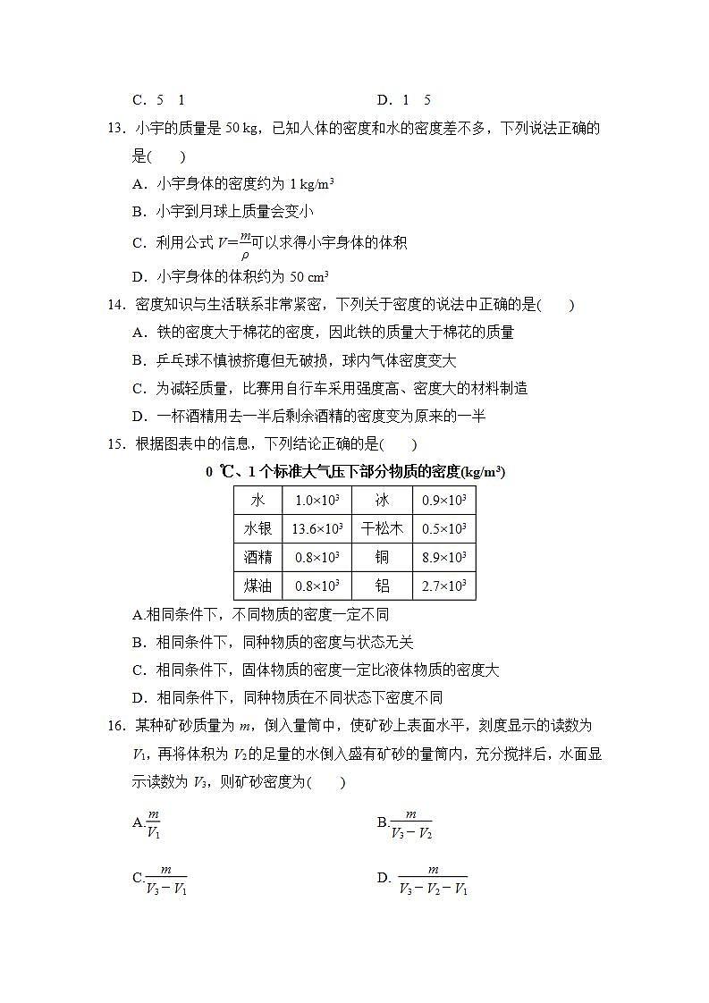 2022--2023學(xué)年滬粵版八年級(jí)物理上冊(cè)--第五章 我們周圍的物質(zhì)（單元測(cè)試卷）一第3頁(yè)
