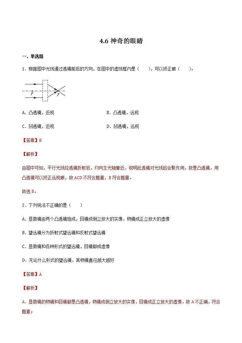 4.6 神奇的眼睛(备作业)(解析版)第1页