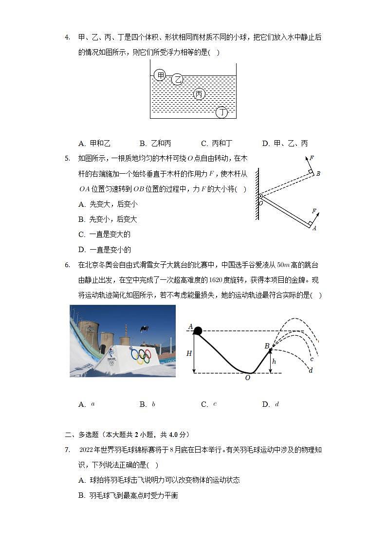 河南省平顶山市2021-2022学年八年级下学期期末物理试卷 (word版含答案)第2页
