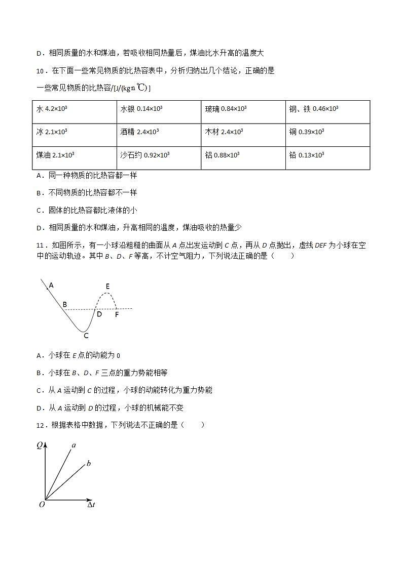 第十二章 机械能和内能 单元测试(基础过关)(作业)(原卷版)第3页