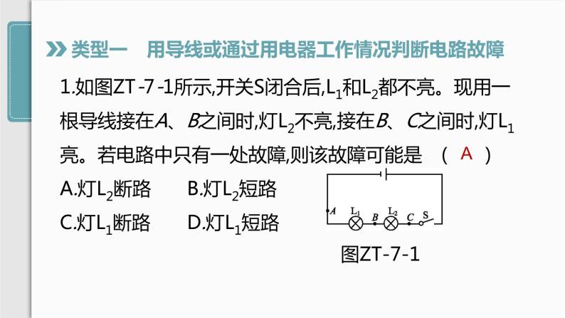 人教版九年级物理专题训练(七)  电路故障分析课件03