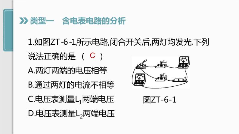 人教版九年级物理专题训练(六)　含电表电路的分析与电表的选填课件03