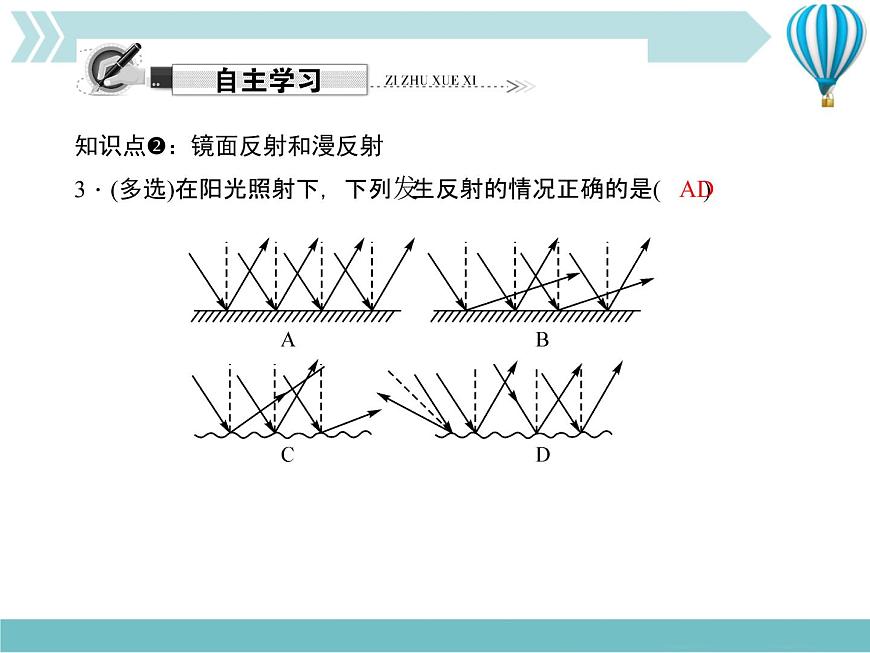 物理八年級上第4章第2節(jié)　光的反射 第2課時　鏡面反射和漫反射作業(yè)教學課件第4頁