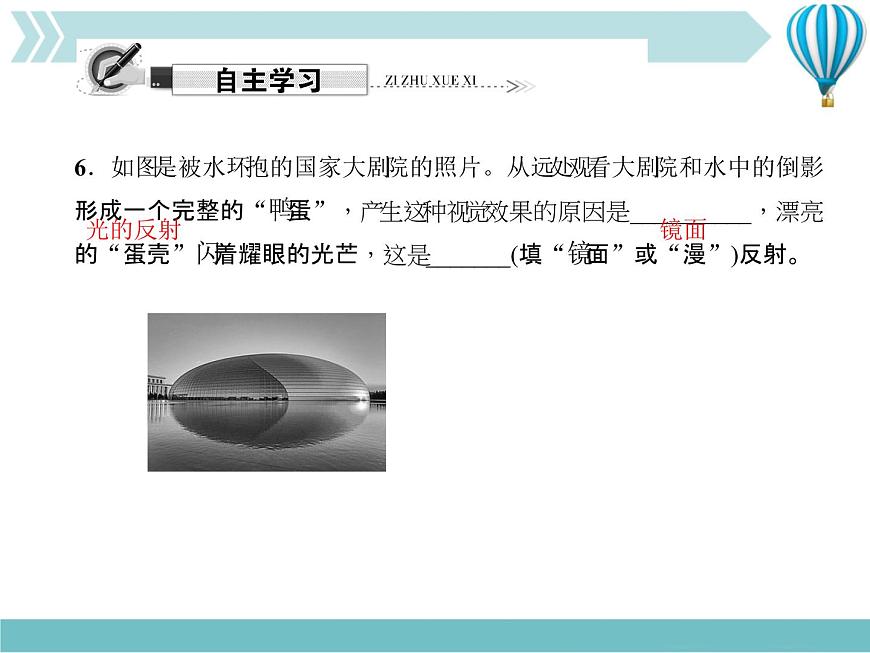 物理八年級上第4章第2節(jié)　光的反射 第2課時　鏡面反射和漫反射作業(yè)教學課件第6頁