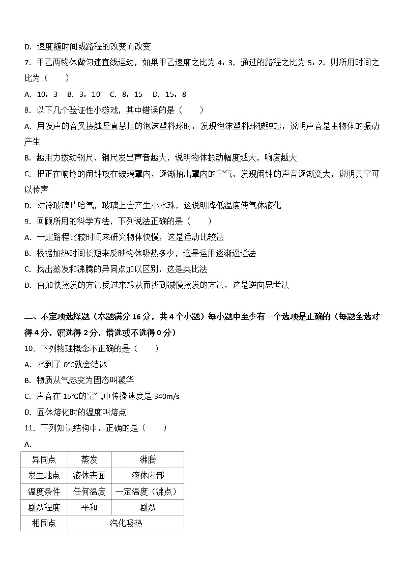 物理八年级上山东省滨州市邹平双语学校八年级(上)期中物理试卷(一二区)(WORD版,含解析)第2页
