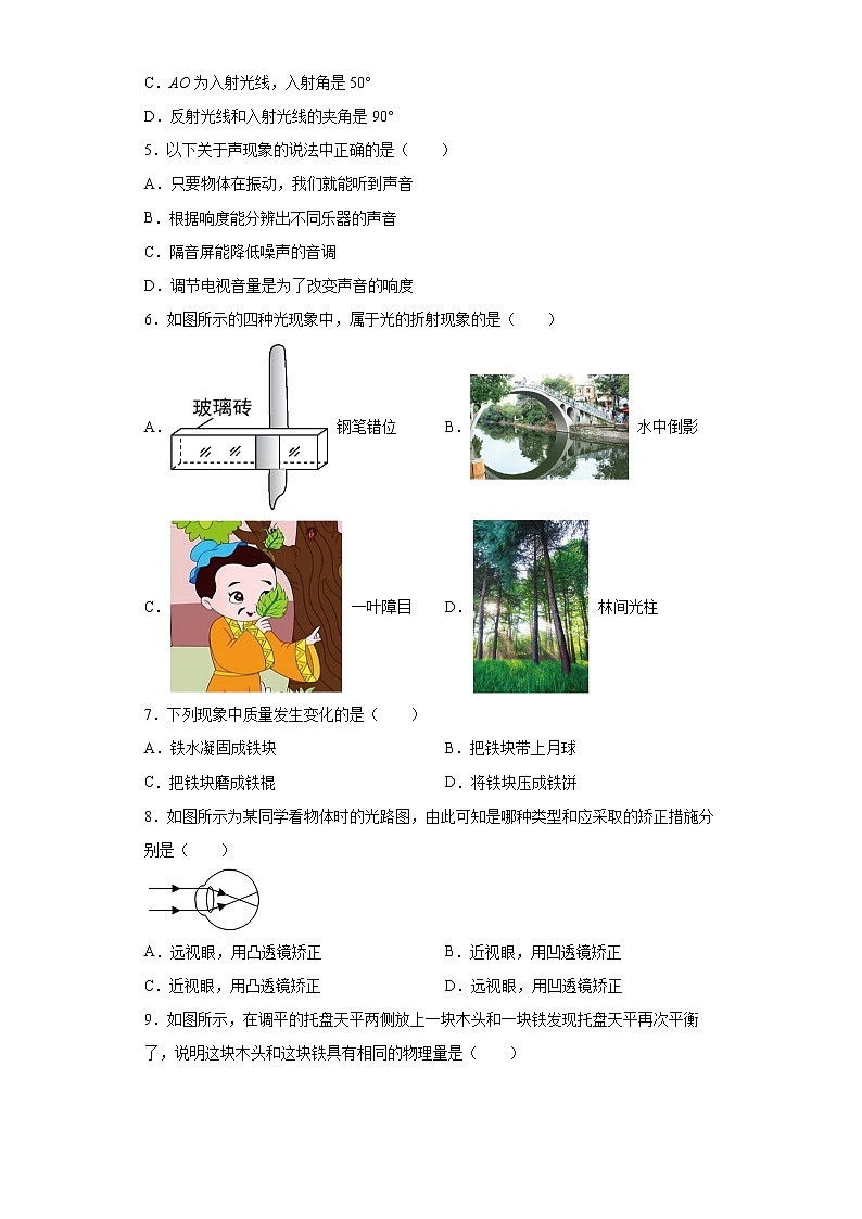 广西百色市靖西市2021-2022学年八年级上学期期末物理试题(含答案)第2页