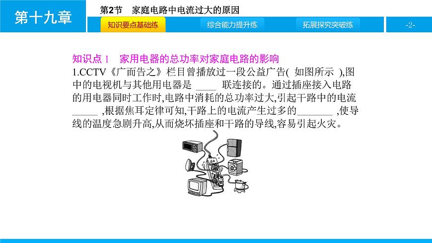 物理人教版九年級(jí)下冊(cè)同步教學(xué)課件第19章 第2節(jié) 家庭電路中電流過(guò)大的原因第2頁(yè)