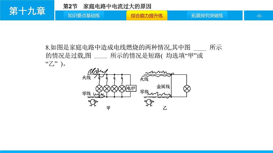 物理人教版九年級(jí)下冊(cè)同步教學(xué)課件第19章 第2節(jié) 家庭電路中電流過(guò)大的原因第6頁(yè)