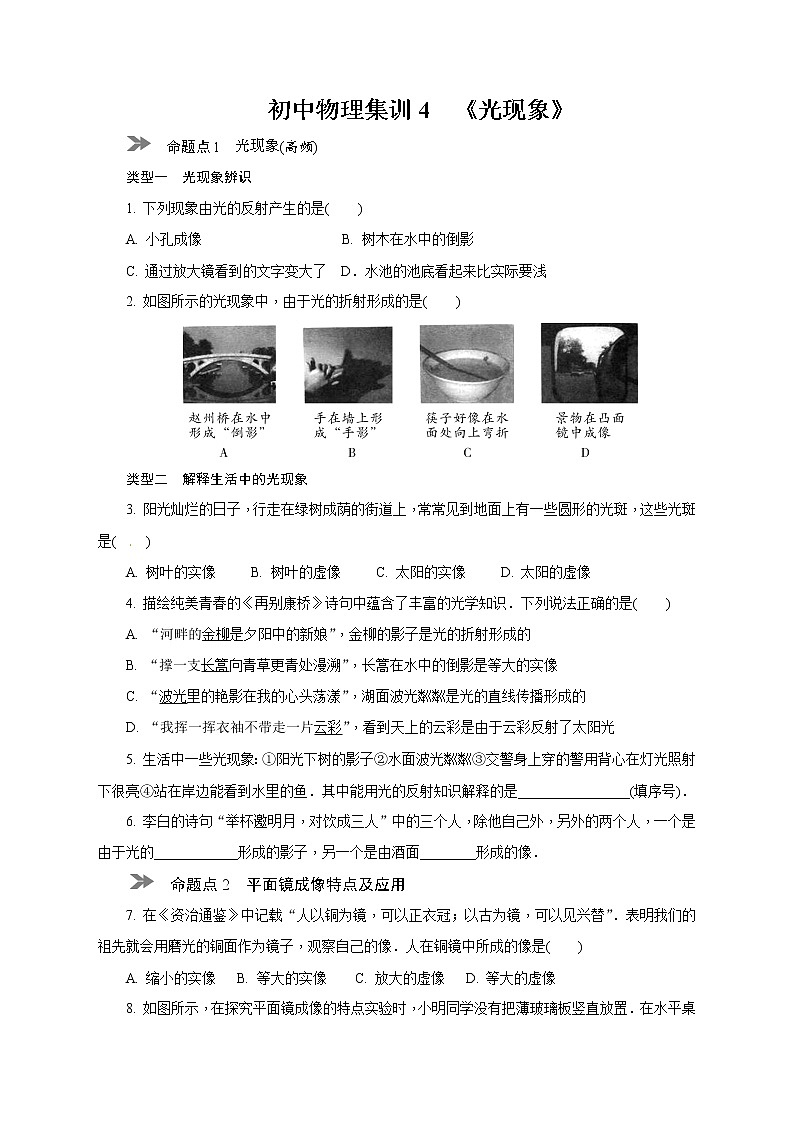 中考物理专题复习分类集训(真题版) 分类集训:4 光现象(含答案)01