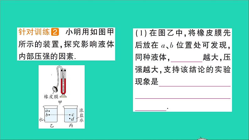 物理北师大版八年级下册同步教学课件第8章 压强与浮力 第2节 液体内部的压强 作业第3页