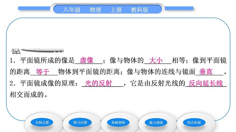 教科版九年级物理上第四章在光的世界里 第三节 科学探究:平面镜成像 习题课件第6页