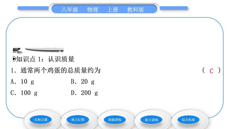 教科版九年级物理上第六章质量与密度 第一节 质 量 习题课件第8页