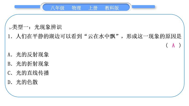 教科版九年级物理上第四章在光的世界里 小专题四 光现象辨识与光学实验 习题课件02
