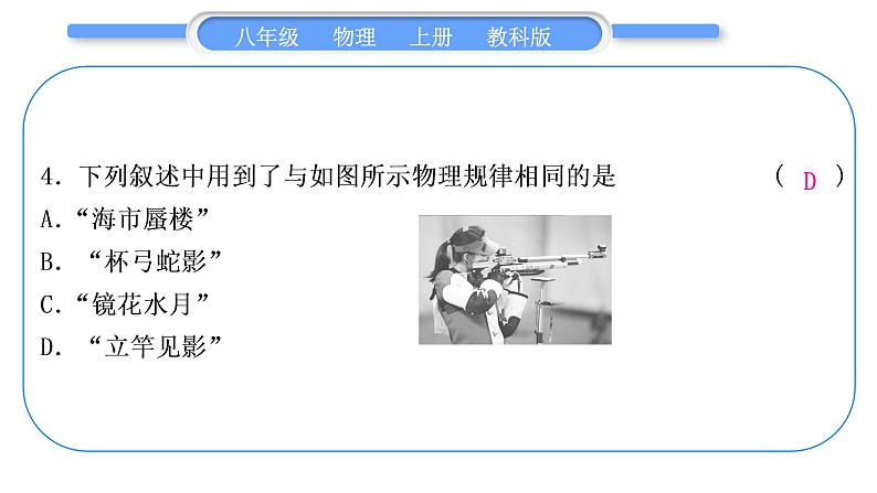 教科版九年级物理上第四章在光的世界里 小专题四 光现象辨识与光学实验 习题课件05