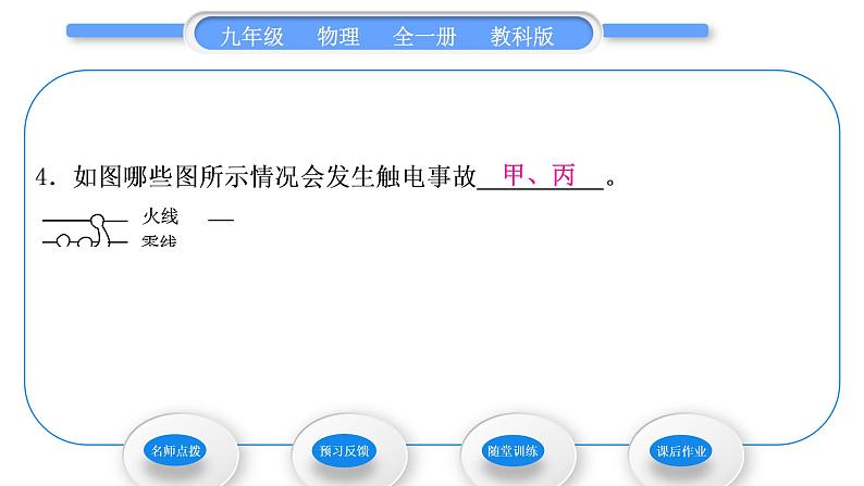 教科版九年级物理全册第九章家庭用电9.3 安全用电与保护 9.4 家庭生活自动化、智能化习题课件第6页